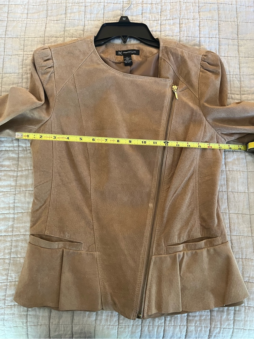 INC International Concepts Macy’s Tan Suede Leather Moto Jacket Sz M Nwot